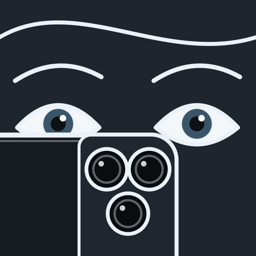 The Interrotron icon: a pair of eyes peering over the back of an iPhone's three lenses